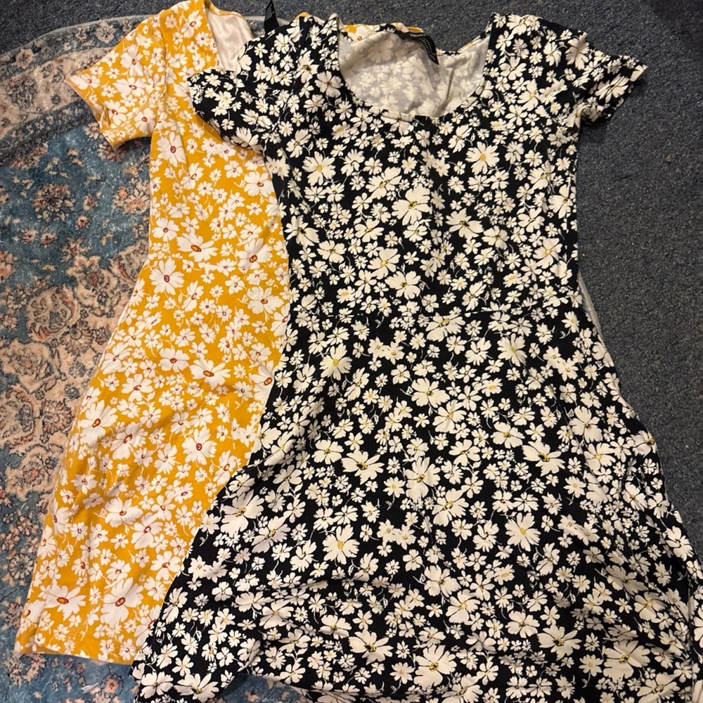 Lot of 2- Forever 21 Yellow and Black Floral Dresses